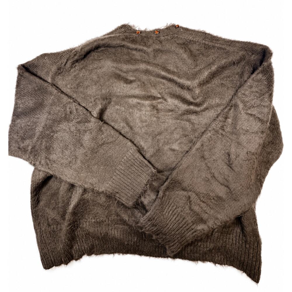 MNML Sky Jeweled Cardigan Sweater Men’s XL Brown Rhinestone Fuzzy Knit NWT Flaw - Picture 2 of 6